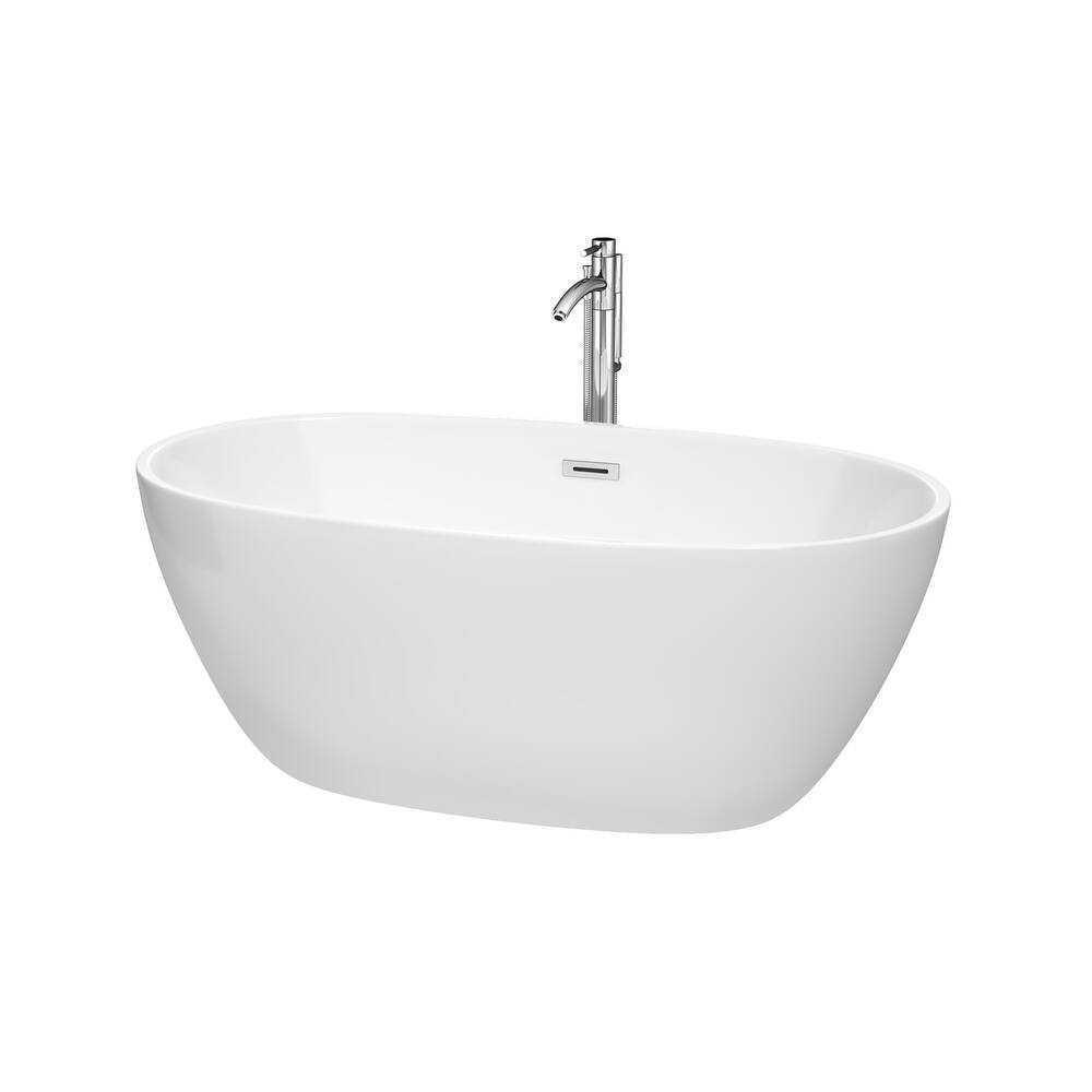 Wyndham Collection Juno 59" Freestanding Soaking Tub with Tub Filler