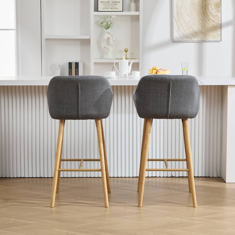 Modern Bar Stools Set of 2, Kitchen Island Tall Chairs with Back, Arm, Footrest and Solid Wood Leg, Upholstered Bar Stools