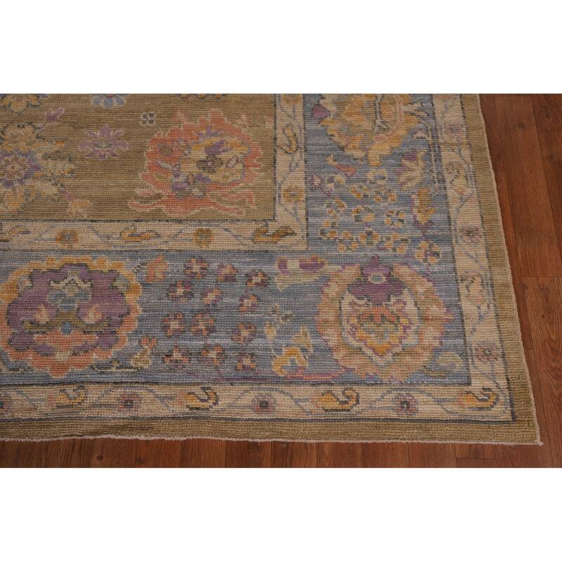 Vegetable Dye Floral Oushak Large Rug Hand-Knotted Wool Carpet - 9'10" x 13'6"