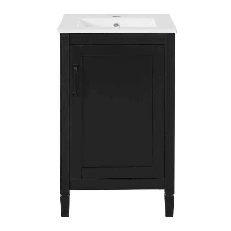 Modern Freestanding Bathroom Vanity Cabinet with Ceramic Sink, Adjustable U-Shaped Shelf, Door Storage Rack and Soft Close Door