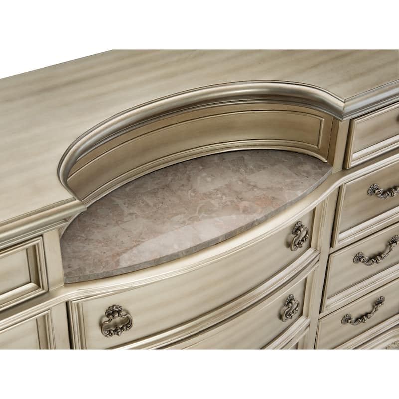 Traditional 3pc Bedroom Set Formal Bed Dresser Mirror Silver Finish