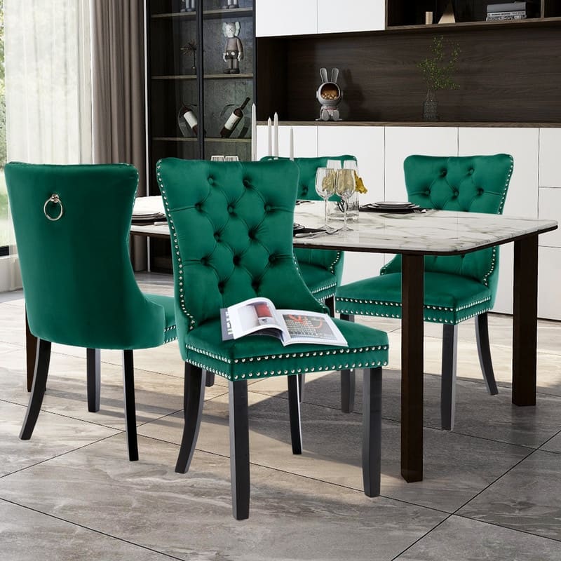 Solid Wood Velvet Upholstered Dining Chair Set of 4
