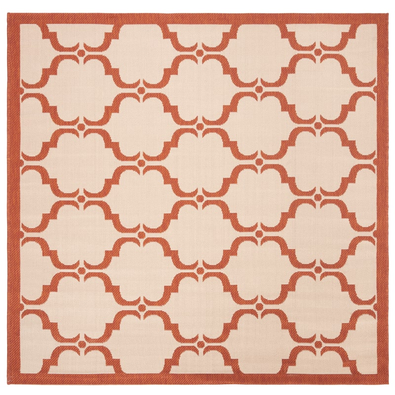 SAFAVIEH Courtyard Charleen Indoor/ Outdoor Waterproof Patio Backyard Rug - 5'3" Square - Beige/Terracotta