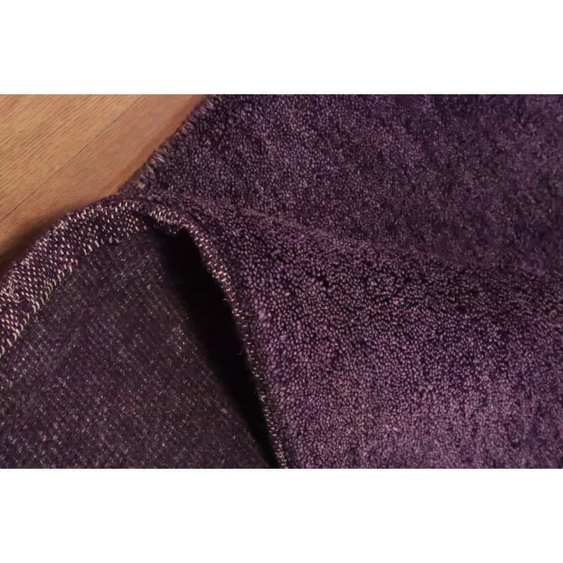 Hand Knotted Oriental 100% Wool Carpet Modern Solid Purples Gabbeh Runner Rug - 4' 7'' X 2' 4''