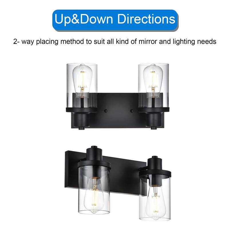 2 Light Bathroom Vanity Lighting with Clear Glass Shade