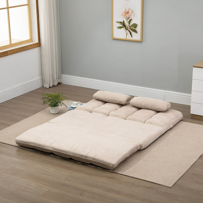 Beige 51.3" Folding Loveseat Chaise Lounge Chair