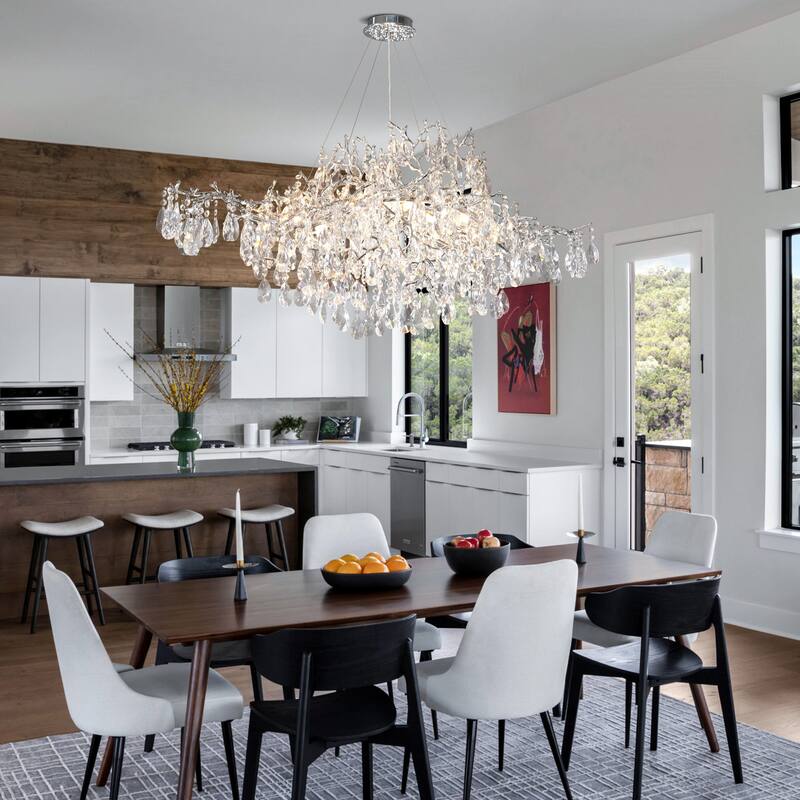 KAYLA 47.2" 14-Lights Gold Luxury Crystal Linear Chandelier