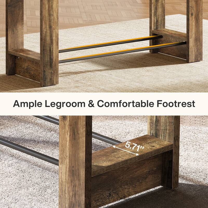 63'' High Top Bar Table, Counter Height Pub Table with Metal Footrests