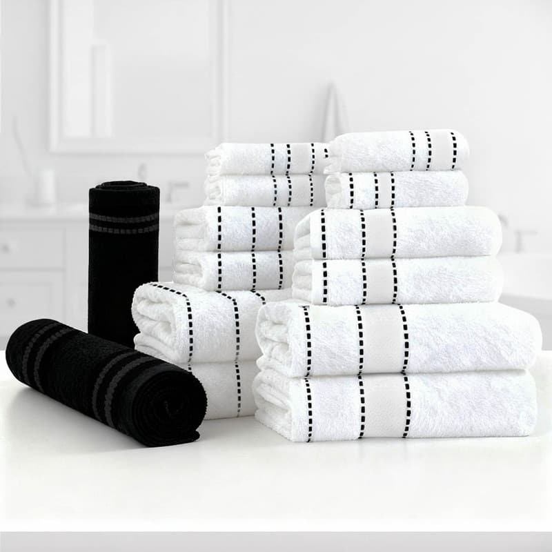 Superior LUX 14 PC Egyptian Giza Cotton Super Plush Bundle - Black/White