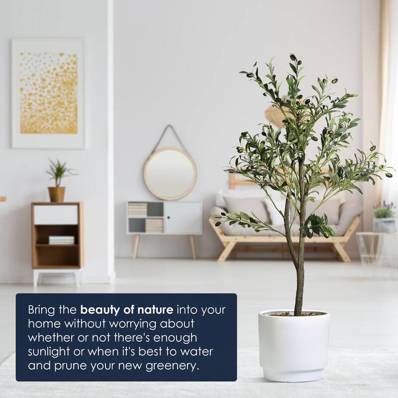 American Art Decor Artificial Faux Tree in White Tapered Ceramic Pot