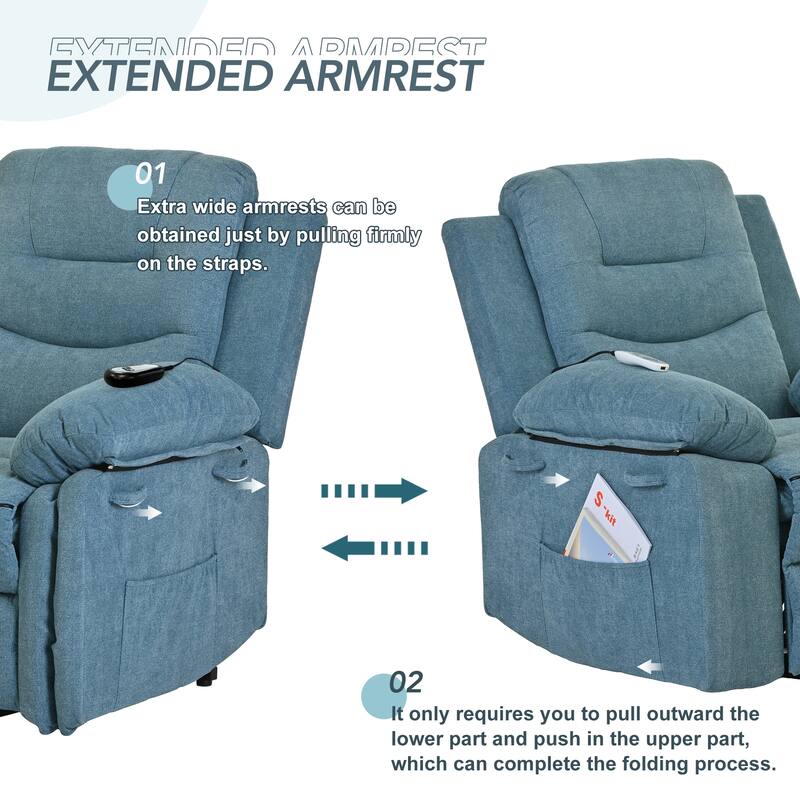 Standard Linen Power Lift Recliner Chair with Massage & Side Pocket