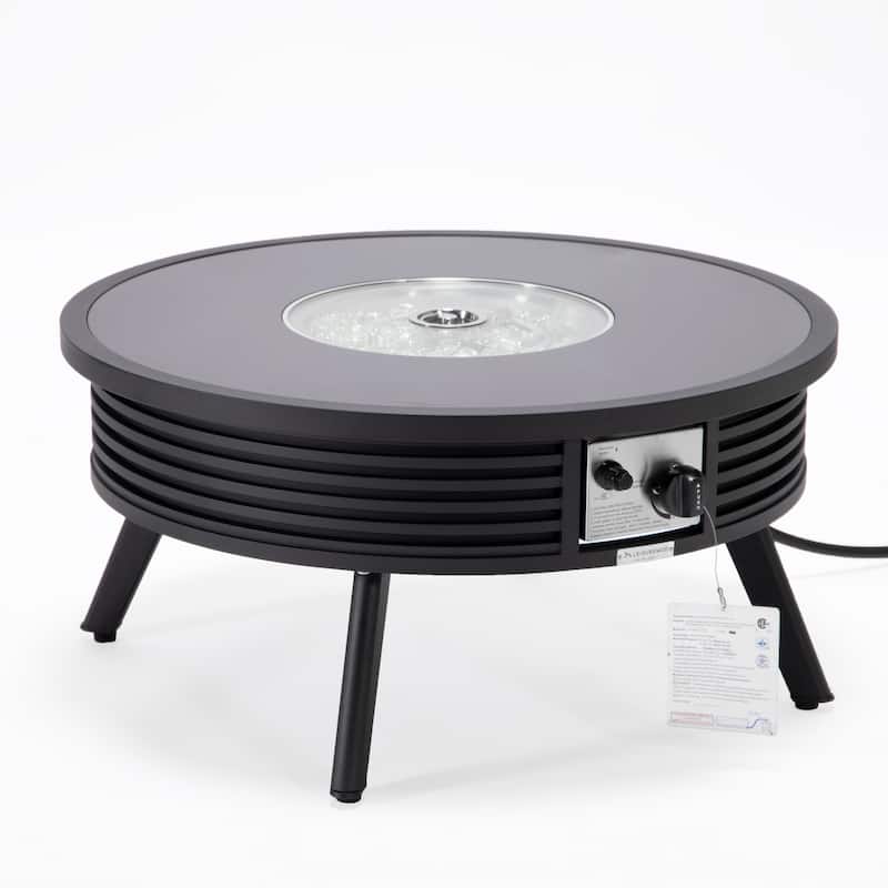Walbrooke Modern Round Aluminum Frame Fire Pit Table with Powder-Coated Finish, CSA-Certified, and Tempered Glass - 29
