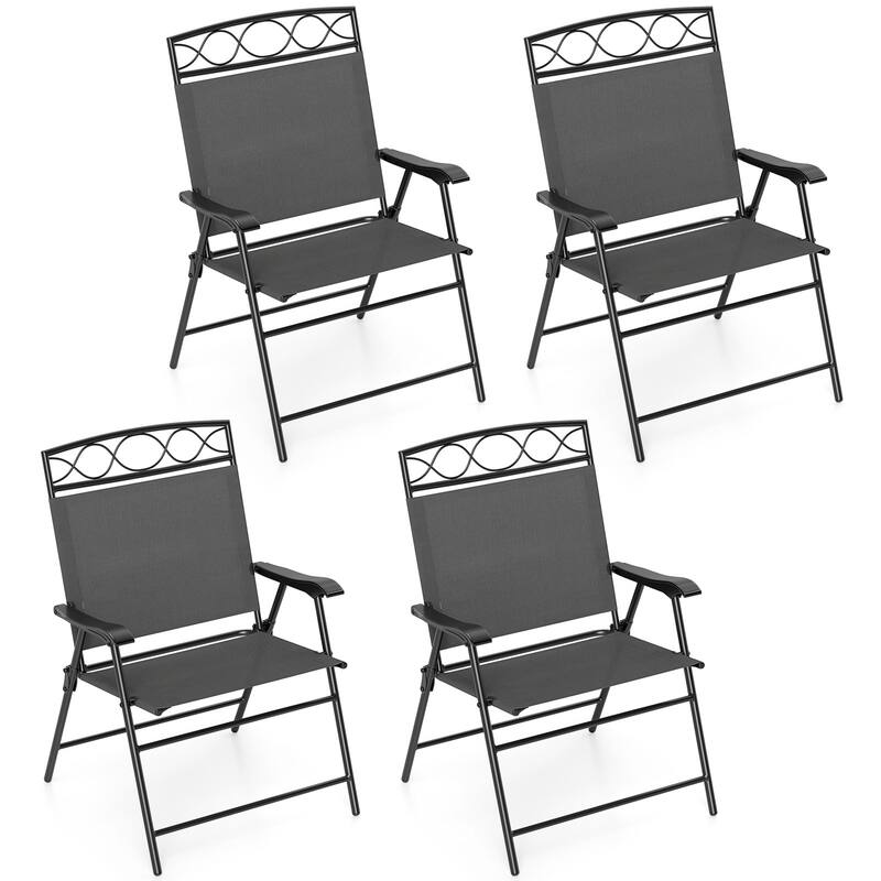 Gymax 4 Pack Patio Folding Chairs w/ Backrests & Armrests Metal Frame - Grey