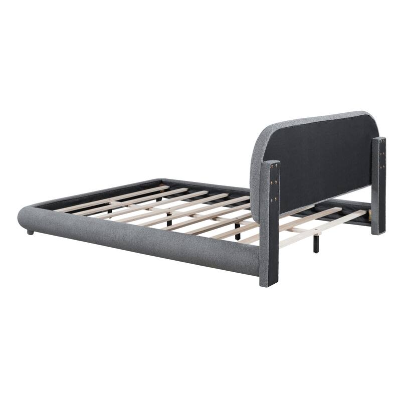 Teddy Fleece Queen Size Upholstered Platform Bed with Thick Fabric,Gray