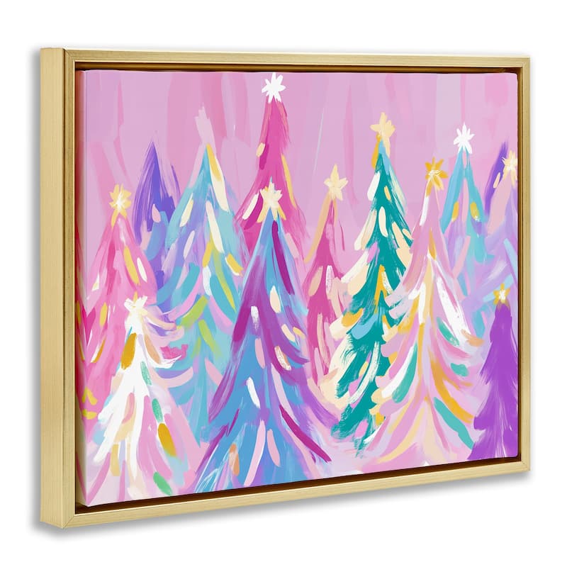 Stupell Pastel Christmas Trees Abstraction Framed Floater Canvas Wall Art Design By Arlington Prints