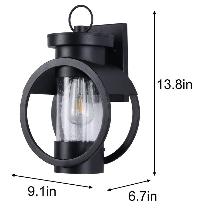 6.7 in. 1-Light Frosted Black Classic Outdoor Wall Light Lantern Sconce with Clear Glass Shade for Porche, Doorway