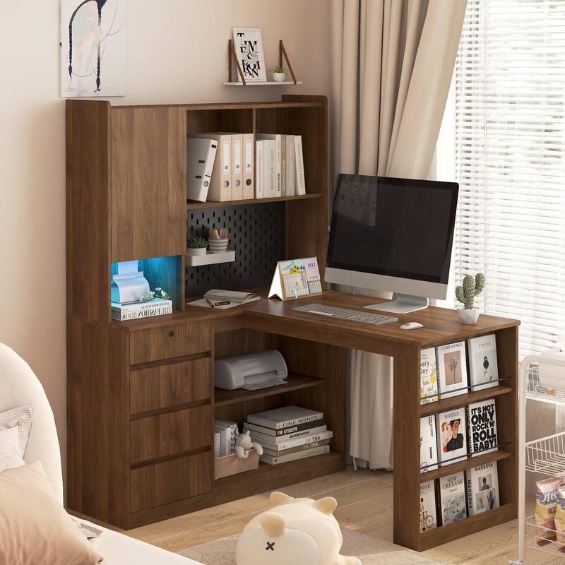 L-Shaped Study Table Writing Desk,Corner Gaming Computer Desk with Storage
