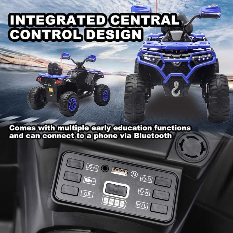 24V Kids Ride On Car with Bluetooth & LED Lights, Blue Electric Off-Road Vehicle Battery Powered Electric Vehicle