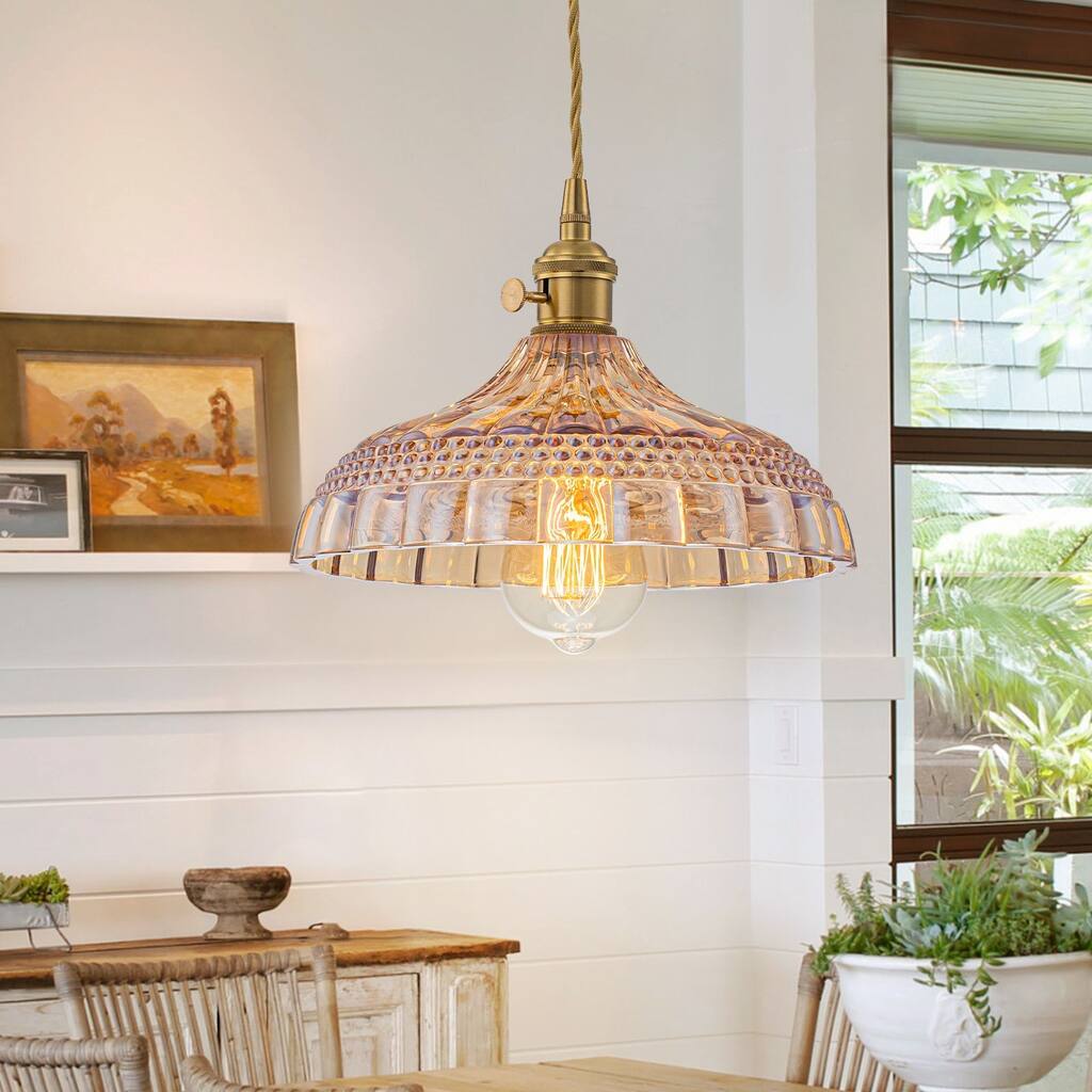 9.8'' Amber Glass Pendant Light for Kitchen Island