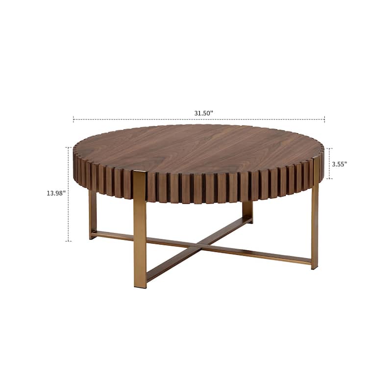 Vintage Stylish Wooden Round Coffee Table with Stainless Steel Legs