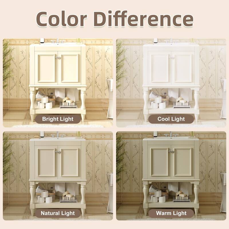 24" Modern Luxury Bathroom Vanity with Ceramic Sink, Freestanding Cabinet with Open Shelf and Enclosed Storage