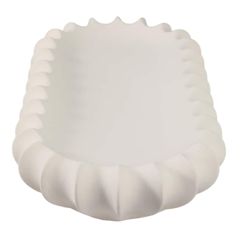 Ceramic Decorative Tray Sculpted Edge Design Modern Decor - 3" Ivory - 18" x 8" x 3"