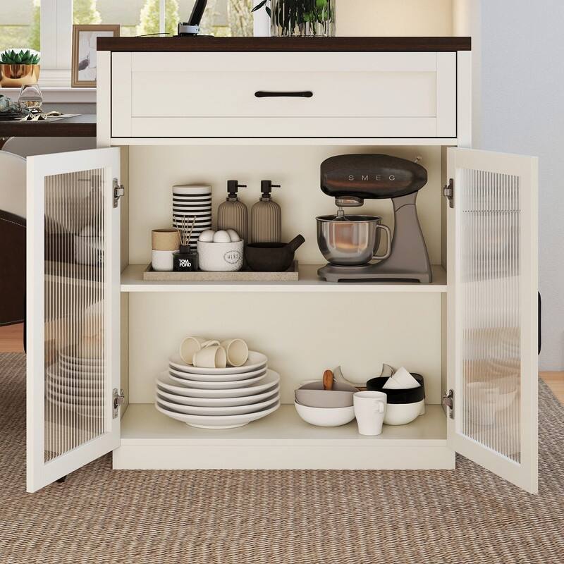 Extendable Kitchen Island with Slide Out Table and Double-Sided Storage for Home and Dining Use