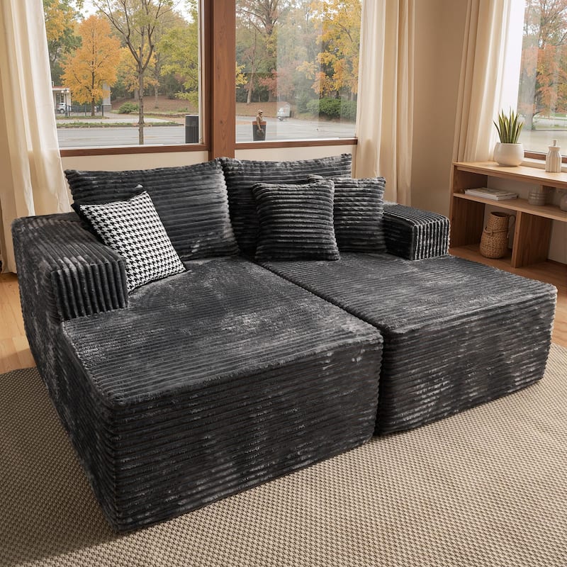 OVIOS Plush Sponge Double Chaise Lounge Sofa