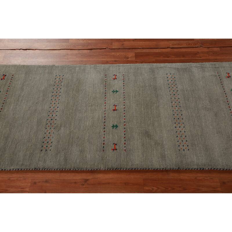 Hand Knotted Oriental 100% Wool Carpet Tribal Animal Pictorial Green Gabbeh Runner Rug - 6' 6'' X 2' 9''