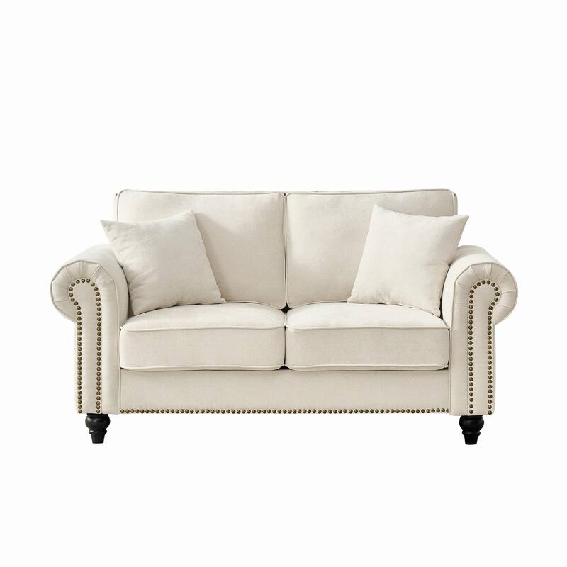 63" Velvet Upholstered Sofa with Curved Armrests, Luxurious Accent Sofa Couch Loveseat with Nailheads