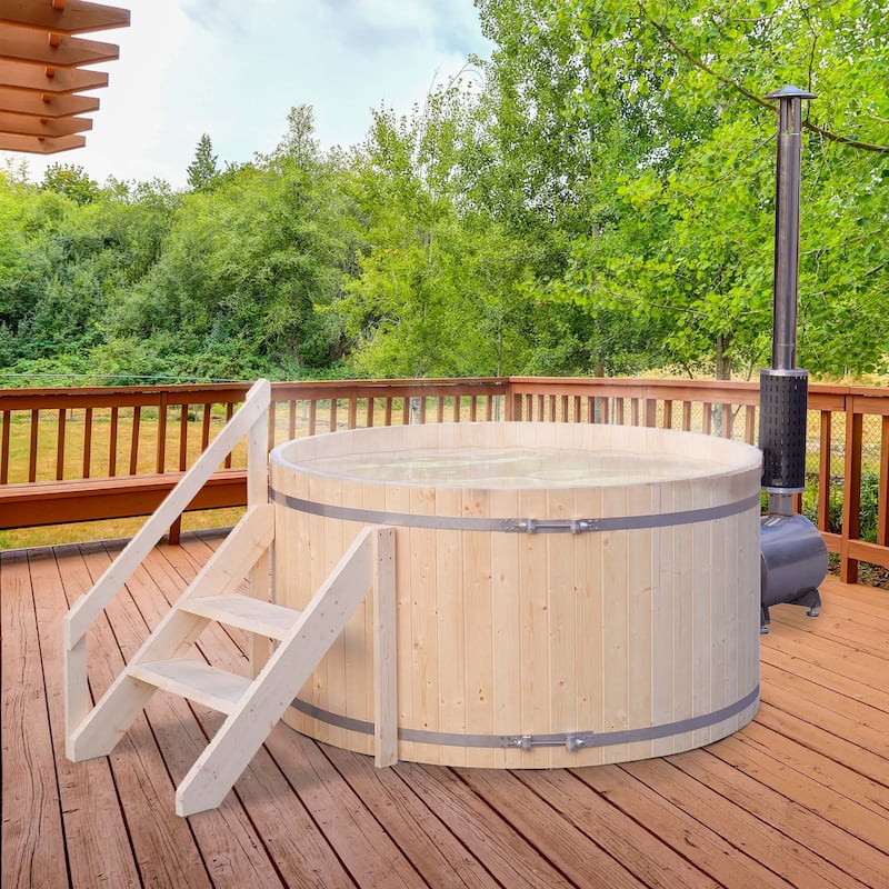 ALEKO Pine Hot Tub and Ice Bath 4-5 Person with Wood-Fired Heater