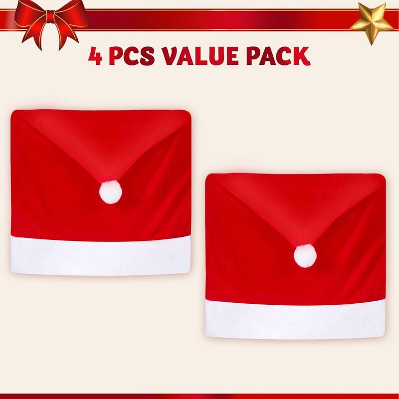 4 Pcs Christmas Chair Cover, Red Santa Hat Chair Slipcovers for Christmas Holiday Festival Decoration