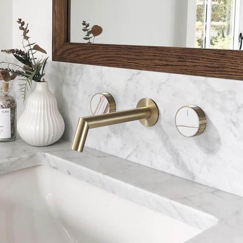 Solid Brass Wall Mounted Double Handle Widespread Bathroom Faucet