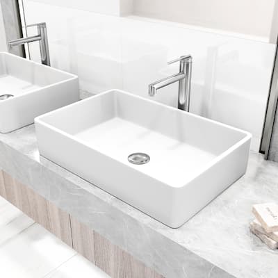 VIGO Magnolia 21"L x 14"W MatteStone Vessel Sink and Sterling 11"H Faucet Set