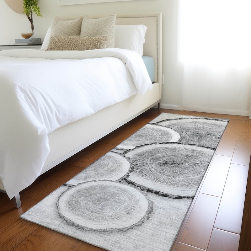Machine Washable Indoor/ Outdoor Modern Wood Chantille Rug - Gray - 2'3" x 7'6"