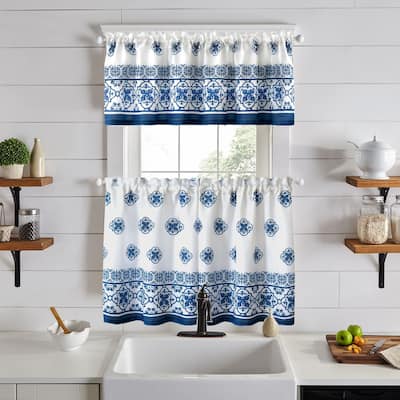 Amani Tile 3-Piece Kitchen Curtain Tier Set & Valance