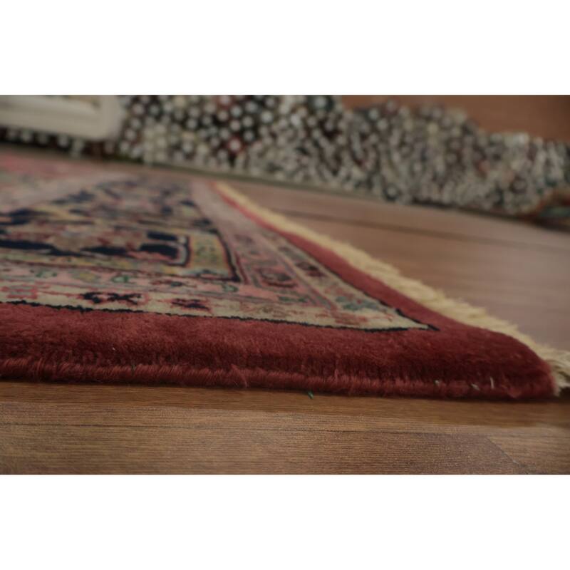 Hand Knotted Oriental 100% Wool Carpet Traditional All-Over Pink Sarouk Area Rug - 9' 9'' X 8' 0''