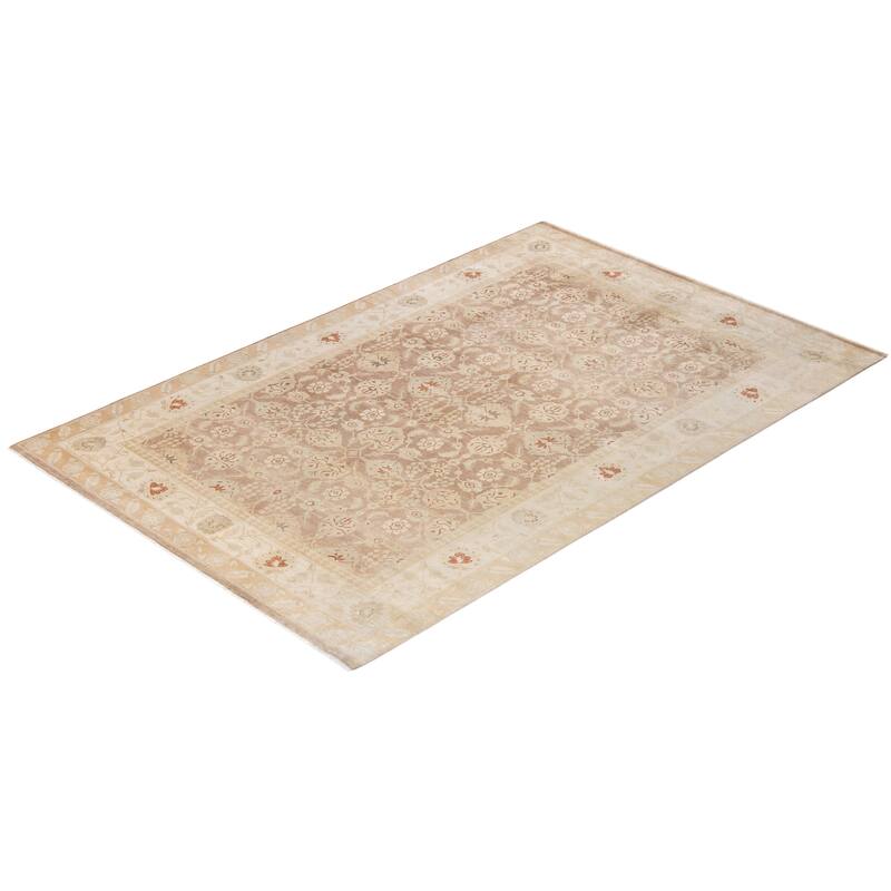 Overton Hand Knotted Wool Traditional Oriental Brown Area Rug - 5' x 8'