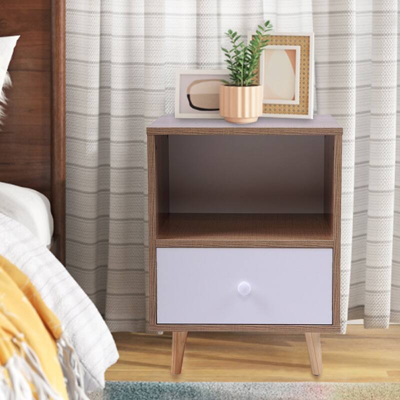 Modern Nightstand with Drawer and Shelf,Set of 2