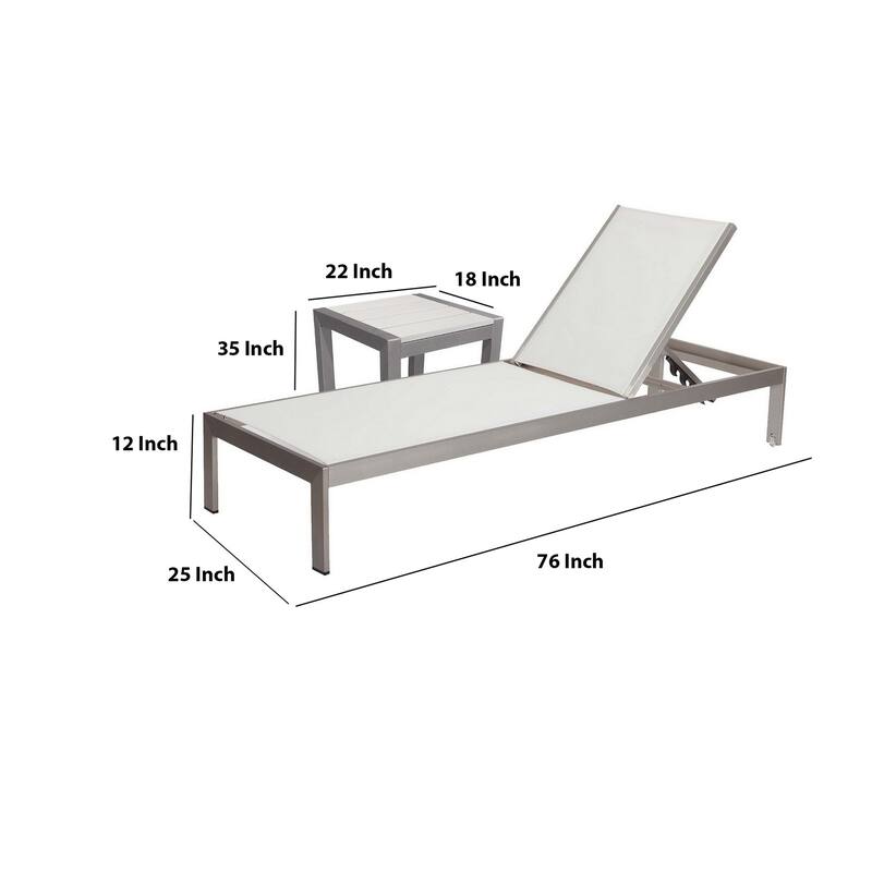 Metal Adjustable Lounger with Slatted Side Table, Set of 4, Gray and White