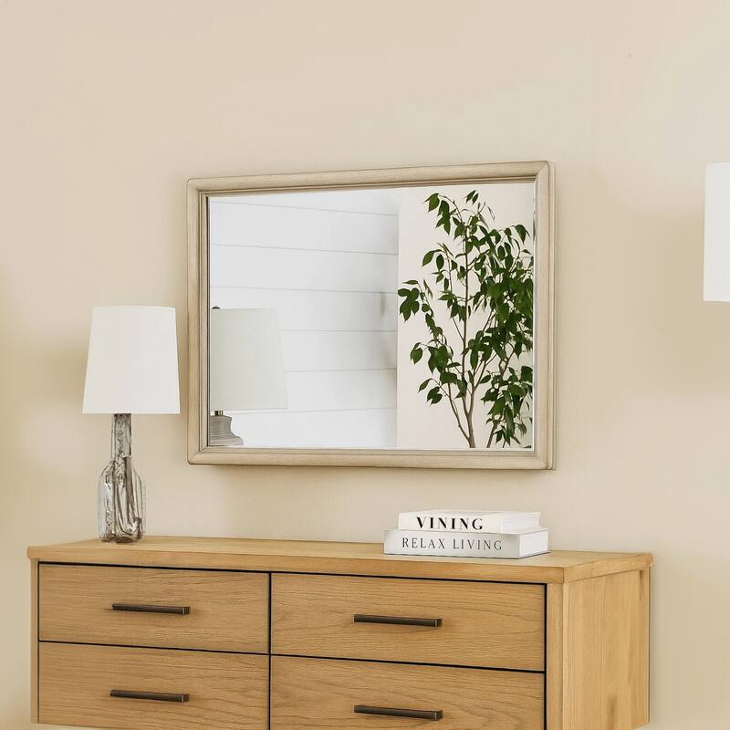 Myna Dresser Mirror, Beveled Glass, Oak Brown Solid Wood, 34x45 - Oak Brown