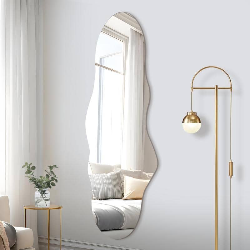Irregular Cloud Frameless Wall Mirror Wall Mounted Modern Decorative Hanging for Bathroom Bedroom Living Room Entryway - 59" x 20" - Silver Cloud