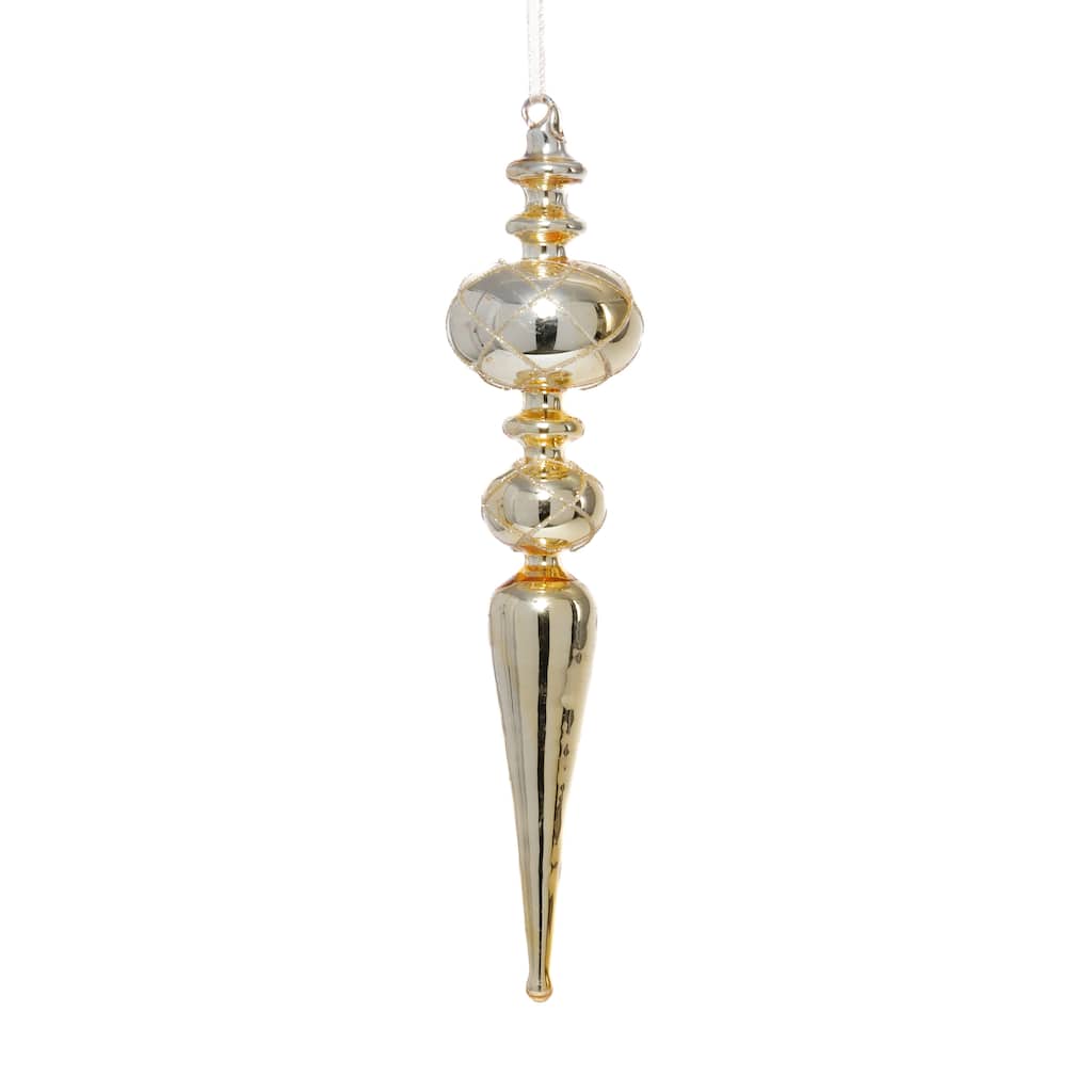 Gold Metallic Finial Holiday Hanging Ornaments, Set of 4