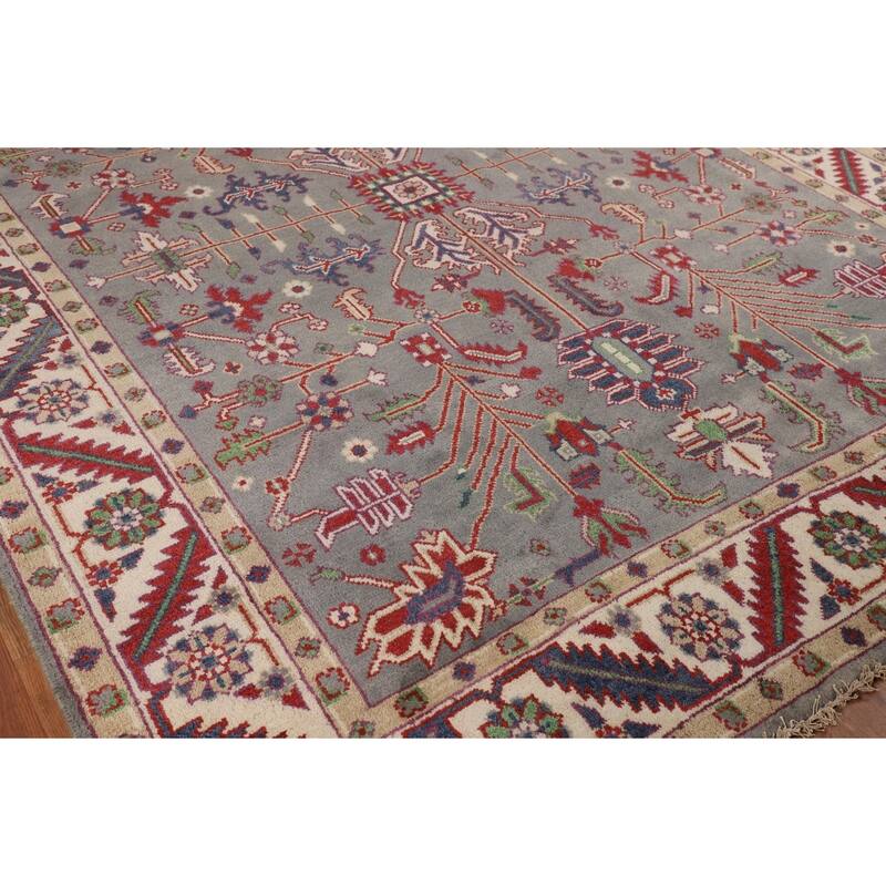 Gray Oushak Indian Area Rug Hand-Knotted Wool Carpet - 7'9"x 9'10"