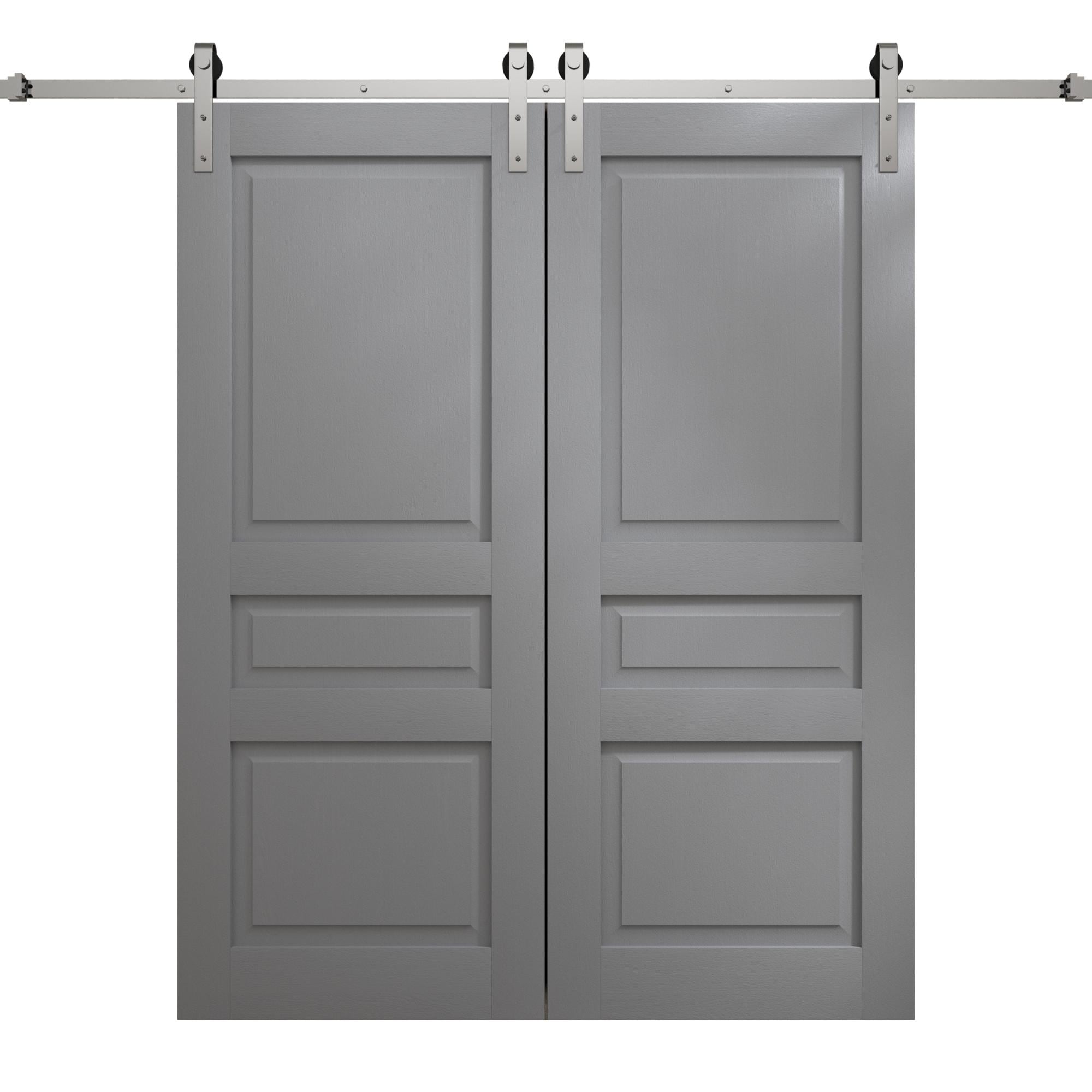 Modern Double Barn Door 36 x 80 inches | Ego 5012 Painted Grey Oak | 13FT Silver Rail Track Set | Solid Panel Interior Doors