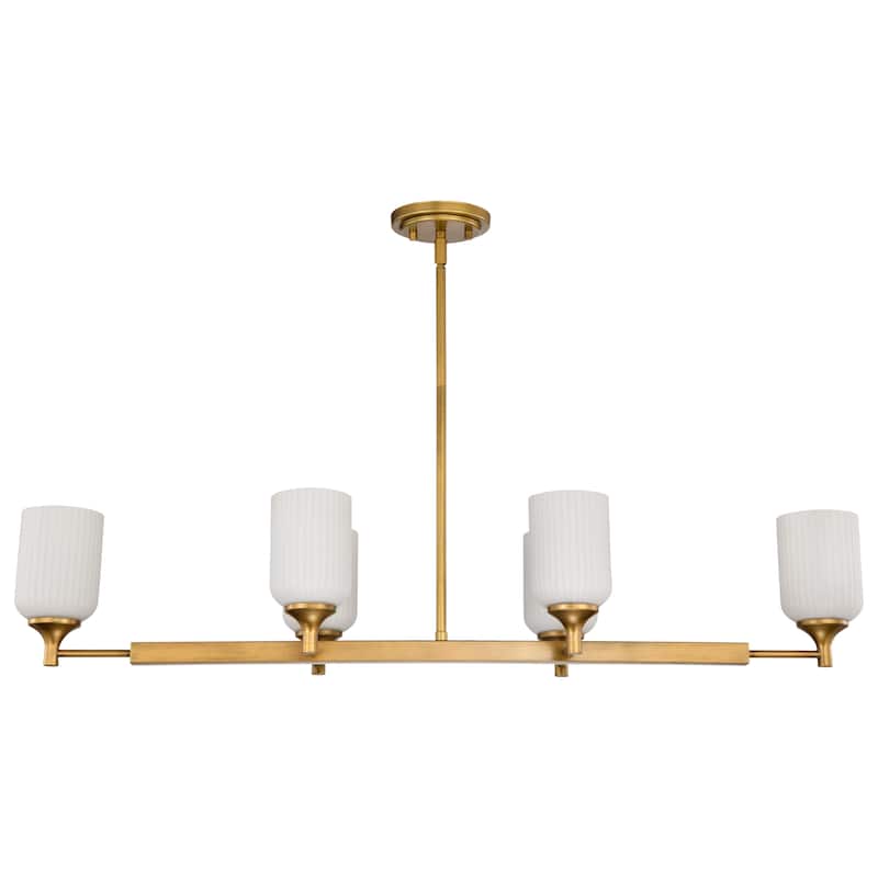 Solara 6 Light Island Pendant Natural Brass Finish Frosted Ribbed Glass - Natural Brass