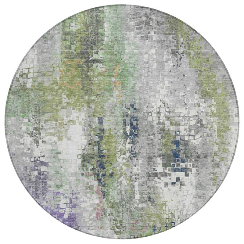Machine Washable Indoor/ Outdoor Abstract Pixels Chantille Rug