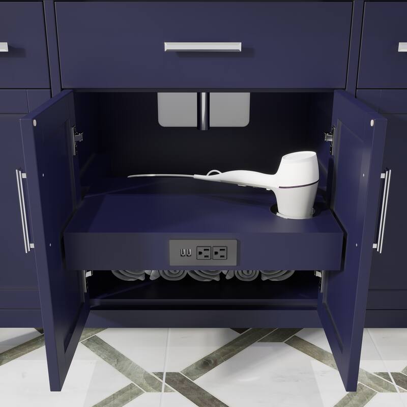 Kate 48-in Solid Hardwood Bathroom Vanity with Power Bar and Drawer Organizer