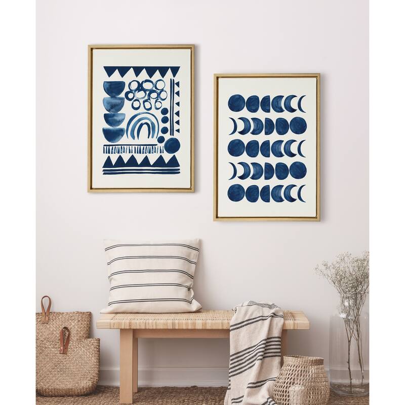 Kate and Laurel Sylvie Moon Phases Framed Canvas by Teju Reval of SnazzyHues