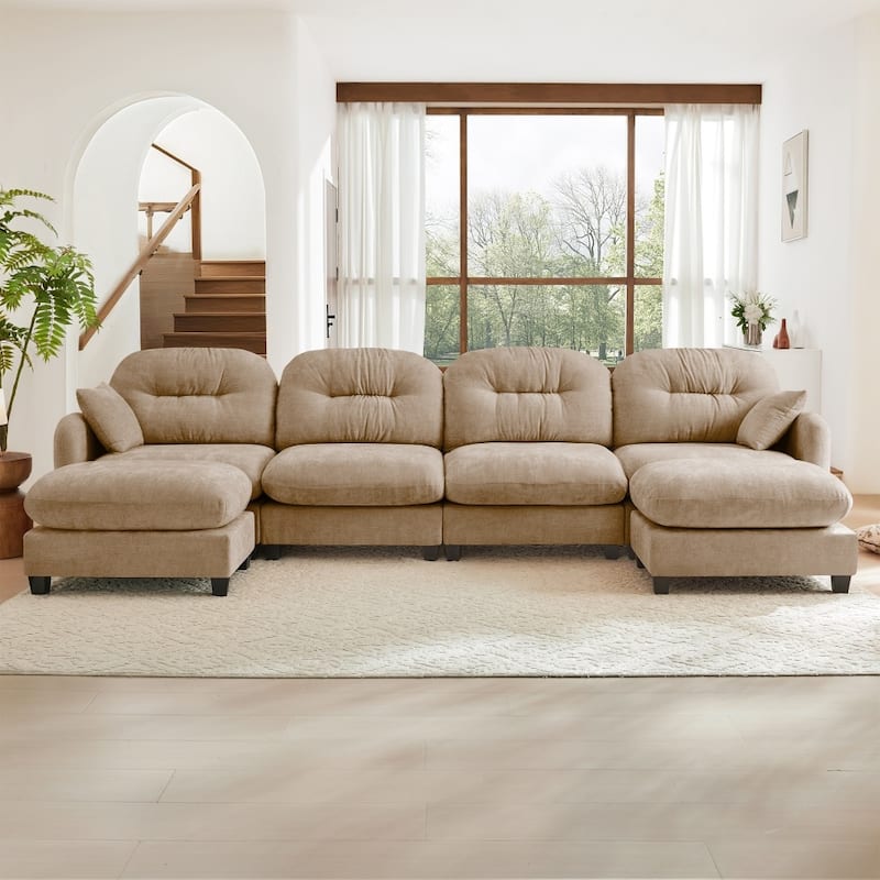 140" Premium Modular Chenille Sectional U-shaped Sofa with Movable Ottomans